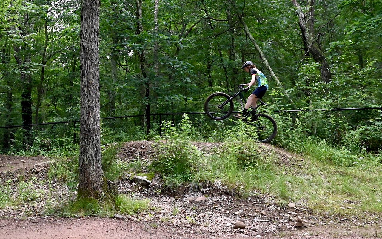 Bicyclist performs a jump on the track at Rockland